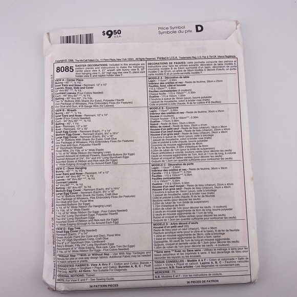 🪡 McCall's Easter Bunny Table Decor Craft Sewing Pattern 8085 - Picture 3 of 6